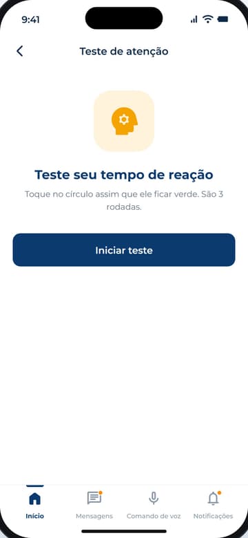 Teste de atenção: o motorista toca no círculo quando ele fica verde, em três rodadas, para medir o tempo de reação