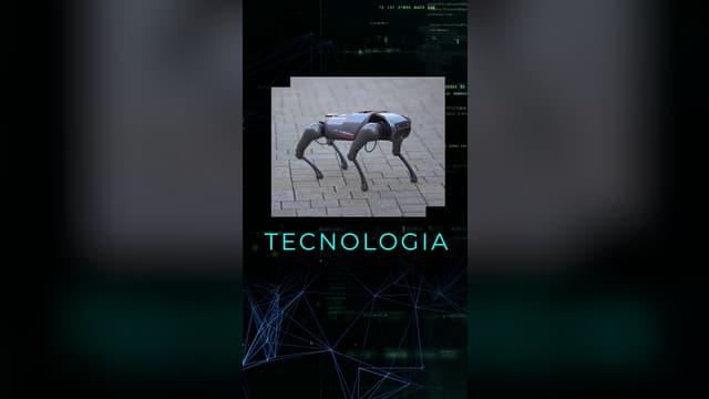 Quadro do vídeo do Brain Summit com um cão-robô e a palavra Tecnologia