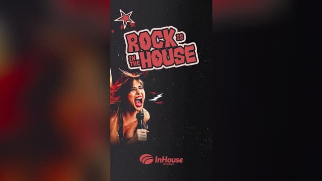 Cartaz animado Rock in the House da InHouse com cantora gritando ao microfone